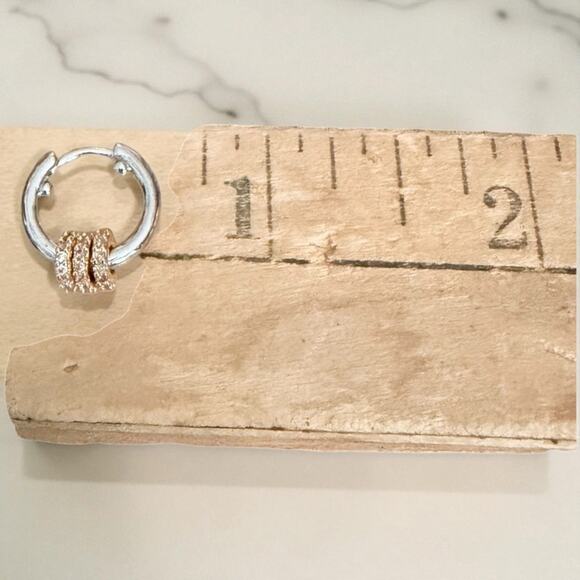 Silver and Gold Huggie Hoop Earrings - Picture 4 of 7